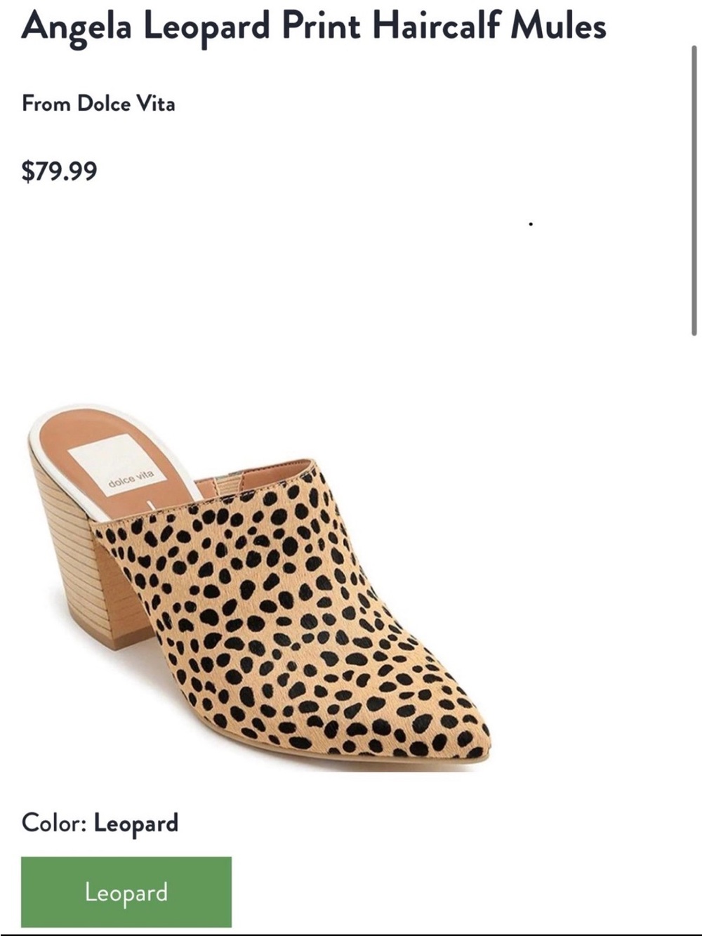 Dolce Vita Leopard Print Pointed Mules in Tan and Black